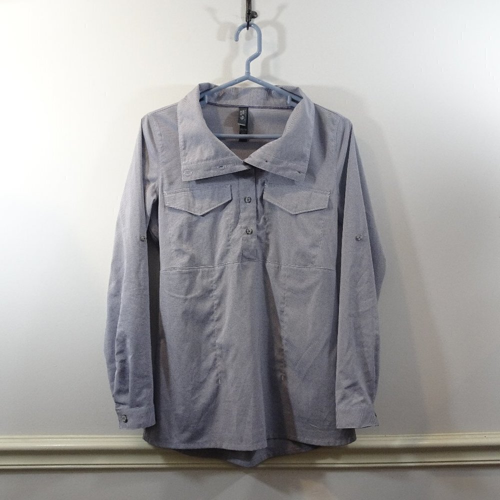 Mountain Hardwear Citypass Travel Popover Shirt Size XS Gray Stripe Rolltab